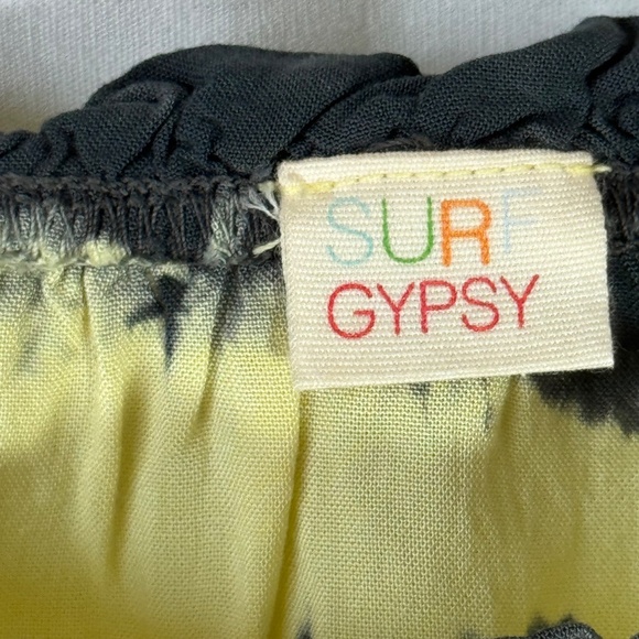 Surf Gypsy Yellow/Black Tie Dye Bell Sleeve Crop Top Sz M - Picture 6 of 8